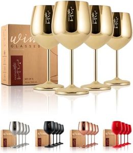 Gusto Nostro Stainless Steel Wine Glass - 18 oz Unbreakable Gold Wine Glasses for Travel, Camping and Pool - Fancy, Unique and Cute Portable Metal Wine Glass for Outdoor Events, Picnics (Set of 4)