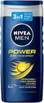 NIVEA MEN Power Shower Gel (250 ml), pH Skin-Friendly Shower Gel with Revitalising Fragrance, Cooling Shower Gel for Men with Menthol for Body, Face and Hair