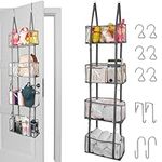 BELLE VOUS Over Door Storage Organiser with 4 Clear Window Pockets - Hanging Shelves for Nursery, Bedroom, Closet, Pantry or Bathroom - Store Toys, Cosmetics, Sundries, Diapers & More