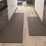 Color&Geometry 2 Piece Kitchen Rugs Set, Brown Runner Rug Standing Mat, Low Elastic Comfort Floor Mat with Non-Slip Rubber Back, Waterproof Anti Fatigue Mat, 17"x29"+17"x59"