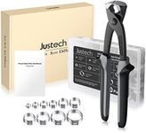 Justech 100pcs 5.8-21mm The Single Ear Stepless Hose Clamps, 304Austenitic Stainless Steel, TUV certification, Seal holes, Clamping Tool Kit