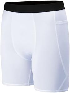 Runceptual Youth Boys' Compression Shorts - Performance Spandex Athletic Underwear for Basketball with Side Pocket (US, Alpha, Small, Regular, White)