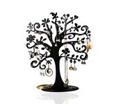 Qktxktzy Tree of Life Earring Tree Stand Holder with 77 Small Holes for Hanging Dangly Earrings Ear Studs, Metal Black Earring Jewellery Organiser, Perfect Gifts for Girls Women Mother