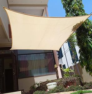 FREDDO HDPE Fabric Sun Shade Sails 90-95% Protection from Sun & UV Rays Ideal for Car Parking, Outdoor Garden, Balcony, Patio, Sand Color, 9.5 ft x 13 ft, Pack of 1 Piece
