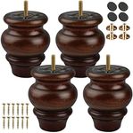 4 inch / 9cm Wooden Furniture Legs, Tchosuz Pack of 4 Classic Glaze Solid Wood Turned DIY Replacement Bun Feet with M8 Hanger Bolts & T-Nuts for Sofa Couch Cabinet Buffet Table Ottoman Riser