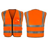 sesafety Reflective Safety Vest with Pockets and Zipper, High Visibility Construction Vest, Hi Vis Vest, ANSI Class 2, Orange, L