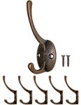 Fuxxer Antique Hook for Coats / Towels / Clothes / Hats, Cast Iron Vintage Cottage Retro Design, Bronze Colour, Set of 5