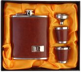 7Trees Stainless Steel/Faux Leather 7 Oz/207 ml Hip Flask + 2 Shot Glasses + Funnel