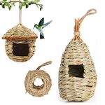 Barley Ears 3 Pack Bird House, Hand Woven Hummingbird House, Canary Chickadee Bird Houses for Outside, Birdhouse for Garden Window Outdoor Home Decoration