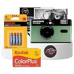 35mm Film Camera Bundle Includes Green Swiss+Go Novocolor Analogue Film Camera with Kodak ColorPlus 24 EXP Film, Kodak Max Super Alkaline AAA Batteries and Clikoze Film Photography Tips Card