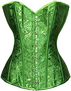 Bslingerie Women's Waist Cincher Boned Corset with Brocade Medium Green