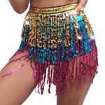 Baisdan Belly Dance Dancer Costume Sequin Tassel Fringe Hip Scarf Belt Waist Wrap Skirt Multicolor