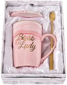 Boss Lady Coffee Mug for Women Boss Lady Gifts for Boss Woman Coffee Mug Appreciation Mug for Boss Day Mug for Boss Boss Lady Mugs Printing with Gold 14Oz with Exquisite Box Packing Spoon and Coaster