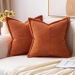 MIULEE Fall Rust Corduroy Pillow Covers 18 x 18 inch with Splicing Set of 2 Super Soft Boho Striped Pillow Covers Broadside Decorative Textured Throw Pillows for Spring Couch Cushion Livingroom