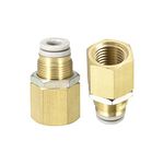 M METERXITY 2 Pack 1/4 PT Female Pipe Fitting - Straight Union, Bulkhead Push to Connect Fittings, Apply to Pneumatic System (6mm ID, Gold)