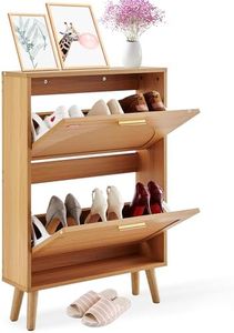 VEVOR Shoe Cabinet with 2 Flip Drawers, Shoe Storage Cabinet for Entryway, Free Standing Shoe Storage Organizer with Rattan Doors for Heels, Boots, Slippers in Hallway, Living Room