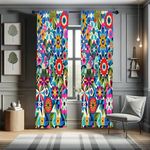 Ambesonne Floral Art Curtains, Colorful Jumble of Simple Flowers with Abstract Feel Print Urban Jungle, Window Treatments 2 Panel Set for Living Room Bedroom, Pair of - 28" x 63", Sea Blue Multicolor