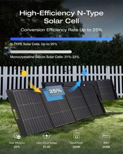 EF ECOFLOW 220W Portable Solar Panel – Bifacial, IP68 Waterproof, Foldable