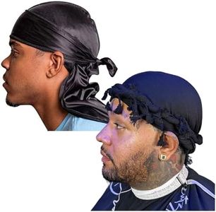 Veeta Superior Silky Durag (Black) and Superior Halo Tassel Turban Bundle Black Velvet Durag and Halo Tassel Turban Bundle