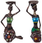 amazon basics Beautiful Finish Uniquely Hand Crafted Home Decor Sitting African Tribal Women with Candle Holder Art Piece (Set of 2, Multicolor)