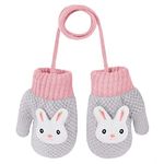 Toddler Winter Warm Knitted Gloves Cute Rabbit Fleece Lined Mittens Thermal Full Finger Magic Snow Ski Gloves for 1-3Yrs