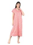 Noty ® Women's- Maternity | Hospital | Delivery Gown | Feeding | Nursing Nighty- Sinker Cotton Knits Fabric- Front Open | Printed | Full Button Open | Short Sleeves (Pink, Free Size)