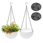 MissFox Pack of 2 Outdoor Hanging Baskets, Self-Watering Hanging Flower Pots with Water Reservoir & Drainage Hole Honeycomb Hanging Basket with Rustproof Chains