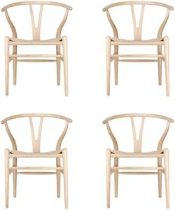 Tomile Set of 4 Wishbone Chair Solid Wood Y Chair Mid-Century Armrest Dining Chair, Hemp Seat (Ash Wood - Natural)