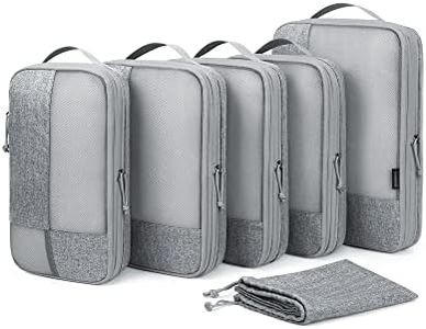 BAGSMART Compression Packing Cubes for Suitcase, 6 Set Travel Packing Cubes for Luggage, Compression Travel Cubes & Suitcase Organizer for Packing with Shoe Bag(Grey)