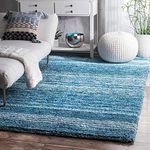 Nuha Rugs Super Soft Microfiber Silk Touch Handwoven Rugs with 2 inch Pile Height 4x4 feet Square, Sky Blue Ivory Mixture