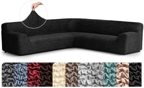 PAULATO BY GA.I.CO. Stretch Corner Sectional Couch Covers – Corner Sofa Cover – Elastic L Shape Sofa Slipcover - Sectional Slipсovers - Washable Furniture Protector - Black (198”-240” Wide)