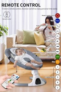 Adjustable Electric Baby Swing – Bluetooth, Remote, 5 Speeds, 5-Point Harness, Beige