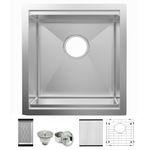 Homtone 15x17 Small Kitchen Sink Undermount, Stainless Steel 10" Deep Single Bowl Sink, Workstation Sink Combo, RV Sink for Small Space