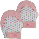 PBnJ baby Silicone Infant Teething Mitten Teether Glove Mitt Toy with Travel Bag-Pink Dot 2pk