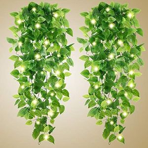 WEISPARK Artificial Hanging Plants - 2pcs Fake Ivy Vine Leaves Kitchen Plants for Wall House Room Garden Wedding Garland Indoor Outdoor Decoration (No Baskets)