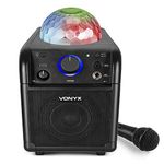 VONYX Karaoke Machine SBS50-B Black Rechargeable Bluetooth Party Speaker Set with Light Show & Microphone, Portable Singing System