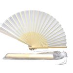 FANSOF.FANS Fabric Handheld Folding Hand Fan With a Tassel Grade A Bamboo Ribs for Women Girls Summer Party Event Favour Birthday Wedding Souvenir Gift (White)