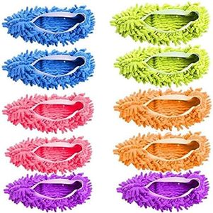 QKAIFRYSUG5 Pairs Washable Dust Mop Slippers Microfiber Cleaning Mop Slippers Shoes Dust Floor Cleaner Multi-Function Floor Cleaning Shoes Cover (GreenBlueOrangePurple）