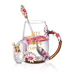 Luka Tech Mothers Day Gifts for Mum,Best Mum Ever Gifts, Flower Glass Coffee Mugs Tea Cup with Spoon and Lids,Birthday Gifts for Mum Grandma Mothers Day