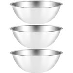 Suwimut 3 Pack Stainless Steel Mixing Bowls, 5 Quart Flat Base Stainless Steel Serving Bowls, 13 Inch Mirror Polish Large Metal Bowl Set for Kitchen Cooking, Baking, Prepping