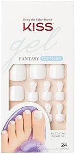 KISS Gel Fantasy Fake White Toenails Pedicure Set with Mini Nail File, Nail Glue & 28 Glue-On Fake Nails