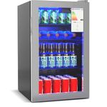 Panana Under Counter Beer & Drinks Fridge-90L Capacity,Holds up to 115 Cans, Premium Temperature Performance (2℃ to 15℃), Full Length Low-E Glass, Removable Shelves, LED Light, Low Noise(Silver)