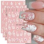 5D Spring Embossed Flower Nail Art Stickers 4 Sheets JMEOWIO Real Self-Adhesive Decals Floral Design Nail Decoration for Women Girls