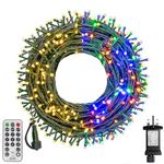 10M 100 LED Christmas Tree Lights Outdoor Color Changing String Lights with Remote Timer, 11 Modes Fairy Lights Mains Powered for Outside Indoor Xmas Garden Party Decorations (Warm White+Multicolor)