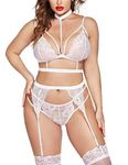 SSoShHub Women Babydoll Lingerie Plus Size Bra Panty Set for Honeymoon Special Night Occasion with Bra Panty, G-Thong and White Garter Belt