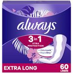 Always Xtra Protection 3-in-1 Daily Liners for Women, Extra Long, 60 CT