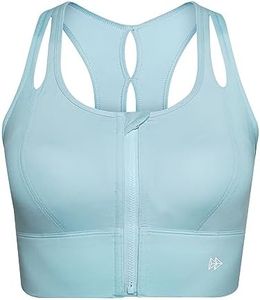 Yvette Womens Sports Bras High Impact Zip Front Sports Bra High Support Large Bust for Workout Running, Blue, Small