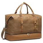 S-ZONE Leather Travel Duffle for Women Men Weekender Overnight Carry on Weekend Duffel Bag with Shoe Pouch