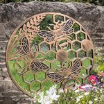 Tree of Life Wall Mirror - Outdoor Round Garden Decor - Grey or Copper with Robin Birds Makes a Ideal Memorial for Mum or Dad 650mm x 650mm (Copper, 65cm Round Bees)