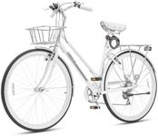 Viribus Womens Hybrid Bike, 28 inch Womens Bike 7 Speed, 700C Adult Bike with Basket and Rack for Tall Ladies, Commuter Bike, Step Through City Bike, Adult Hybrid Bicycle for Female, White